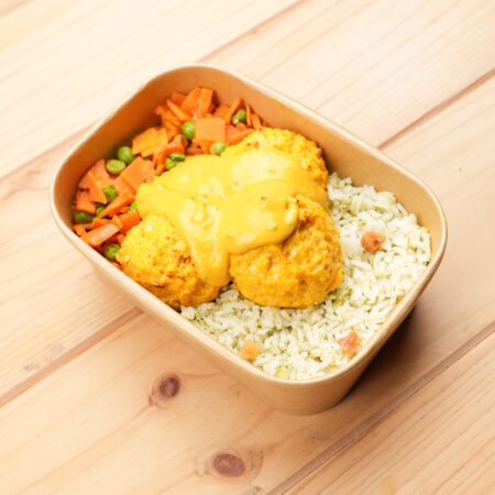 [A LA CARTE] - Almôndegas de Frango e Abóbora com Húmus de Feijão Branco, Lima e Cebolinho